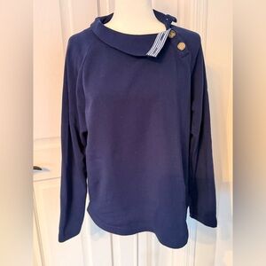 J. Crew Navy Button Collar Sweatshirt-Size Small